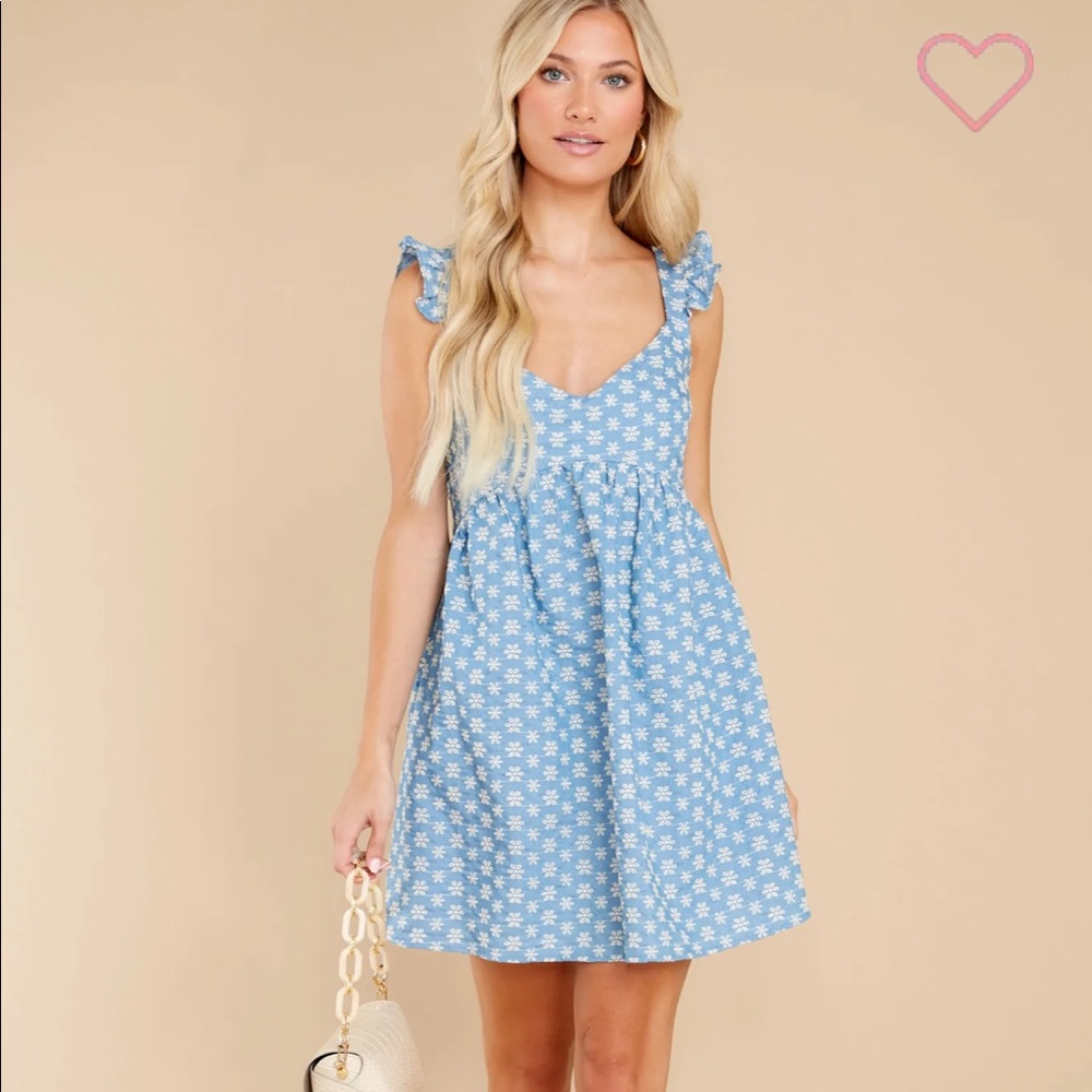 Blue Floral Print Dress - S